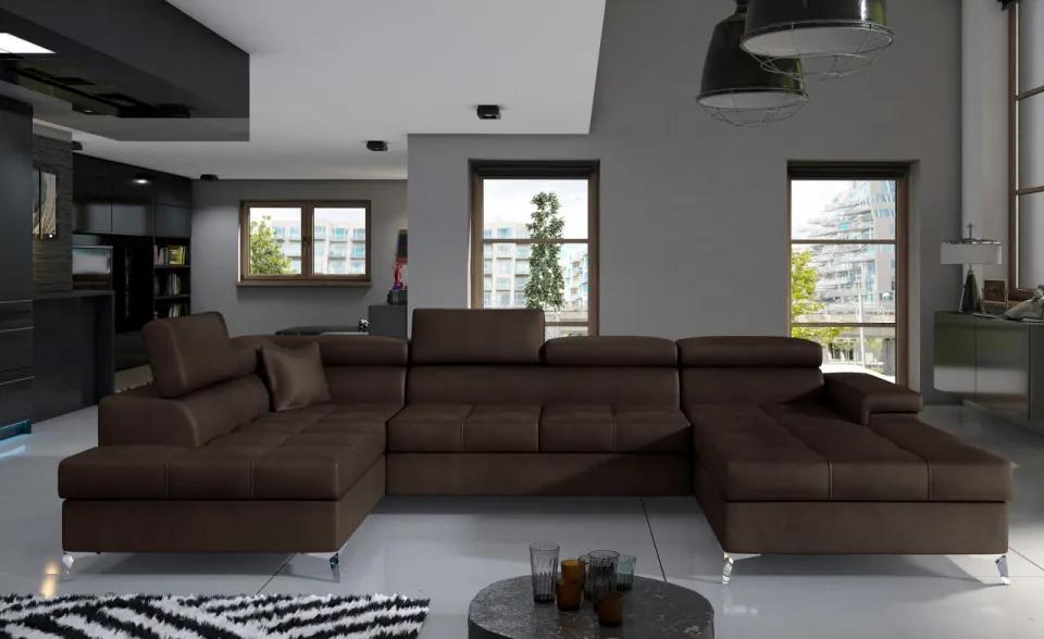 Canapea modulara, extensibila, cu spatiu pentru depozitare, 345x202x90 cm, Eduardo L01, Eltap (Culoare: Maro inchis / Cafeniu)