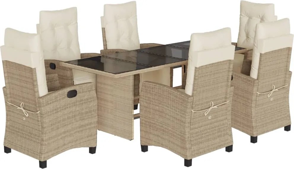 vidaXL Set de masă pentru grădină, 7 piese, cu perne, bej, poliratan