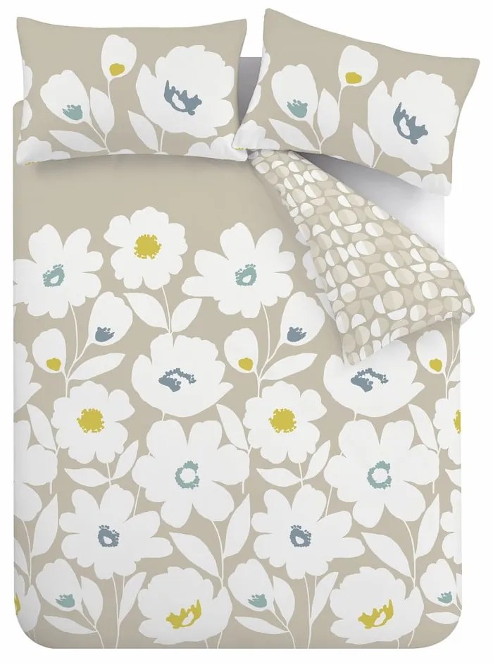 Lenjerie albă/bej pentru pat dublu 200x200 cm Craft Floral - Catherine Lansfield