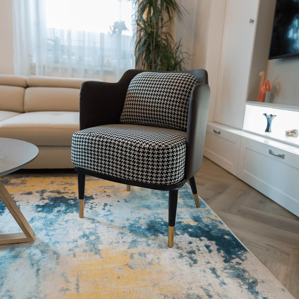 Fotoliu design, model alb-negru/ piele ecologică maro, EMREN