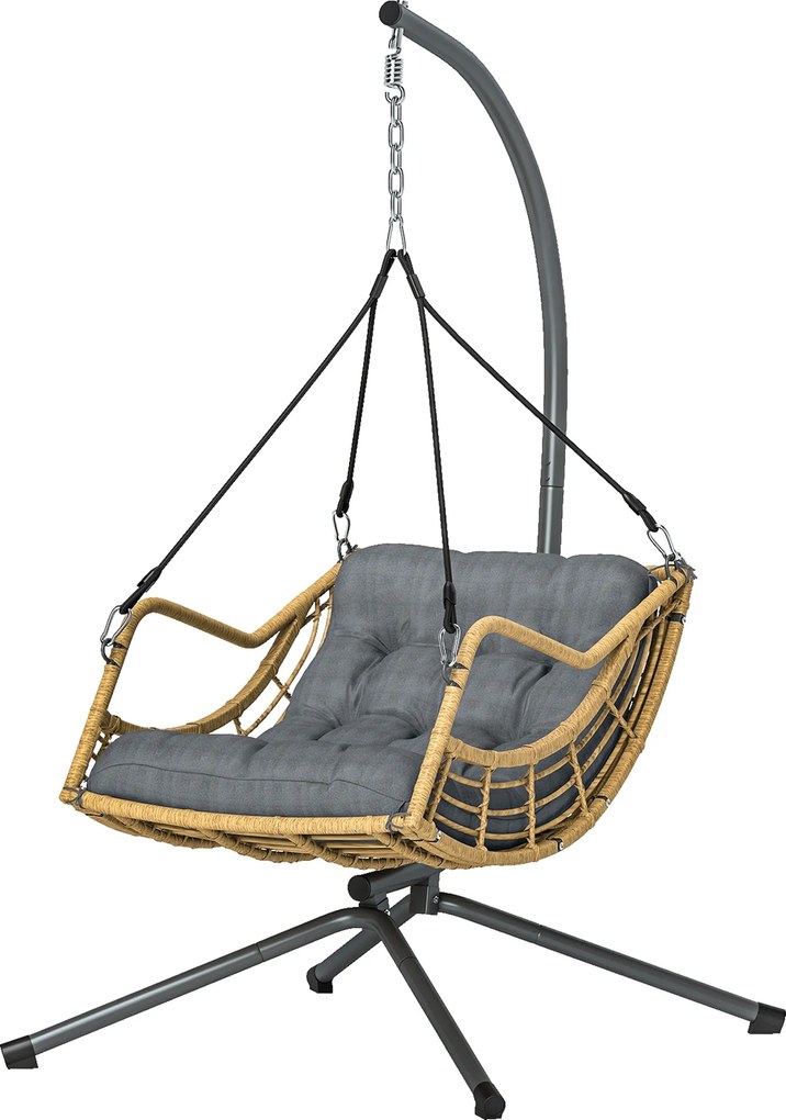 Outsunny Fotoliu suspendat din rășină împletită cu suport, scaun suspendat, pernă, prindere de siguranță, înălțime reglabilă, gri | Aosom Romania