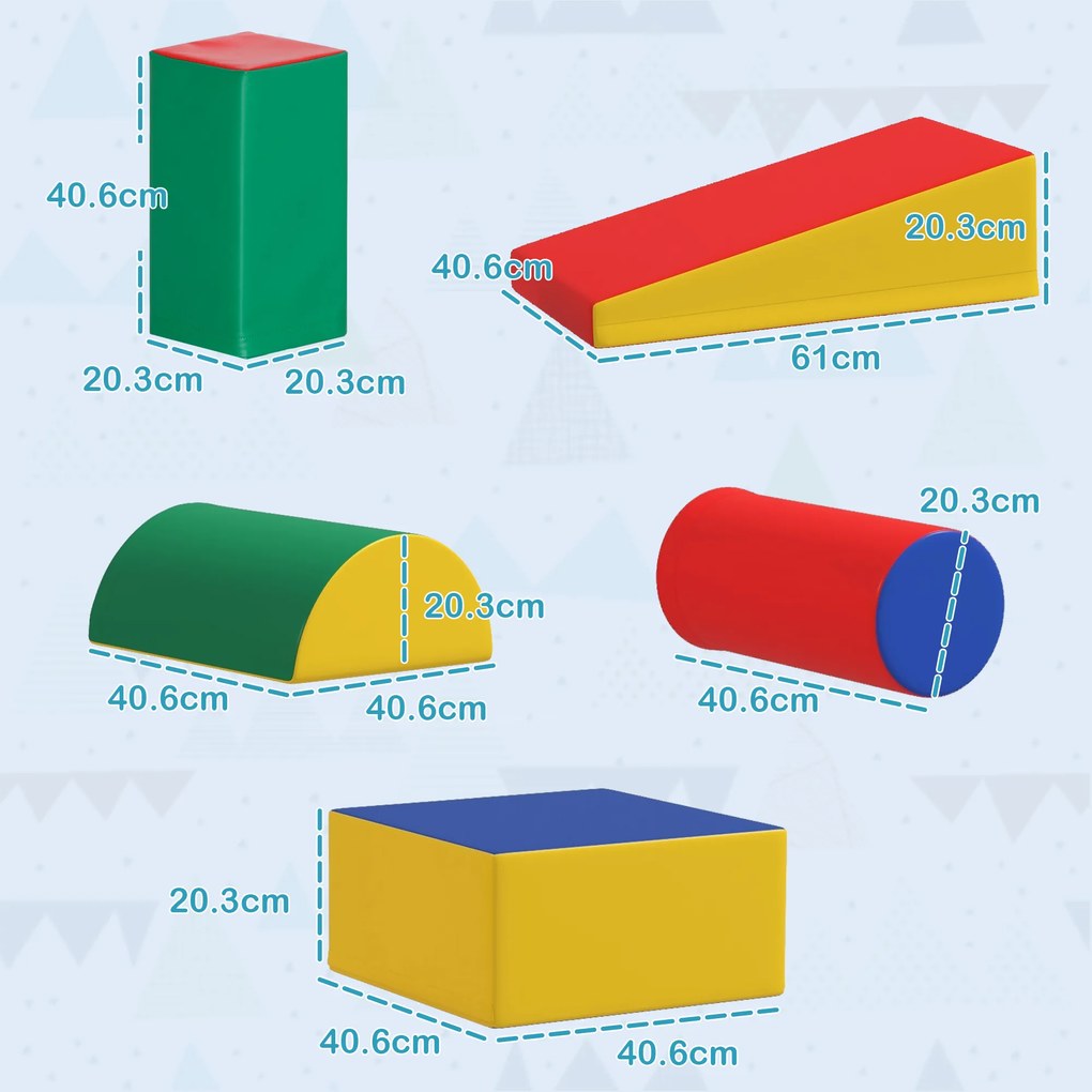 HOMCOM Set Construcții Moi pentru Copii 1-3 Ani cu 5 Blocuri, Multicolor | Aosom Romania