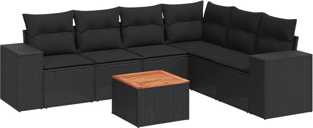 vidaXL Set canapele de grădină cu perne, 7 piese, negru, poliratan