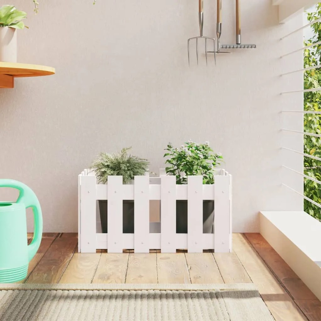 vidaXL Jardinieră grădină design gard, alb, 60x30x30 cm lemn masiv pin