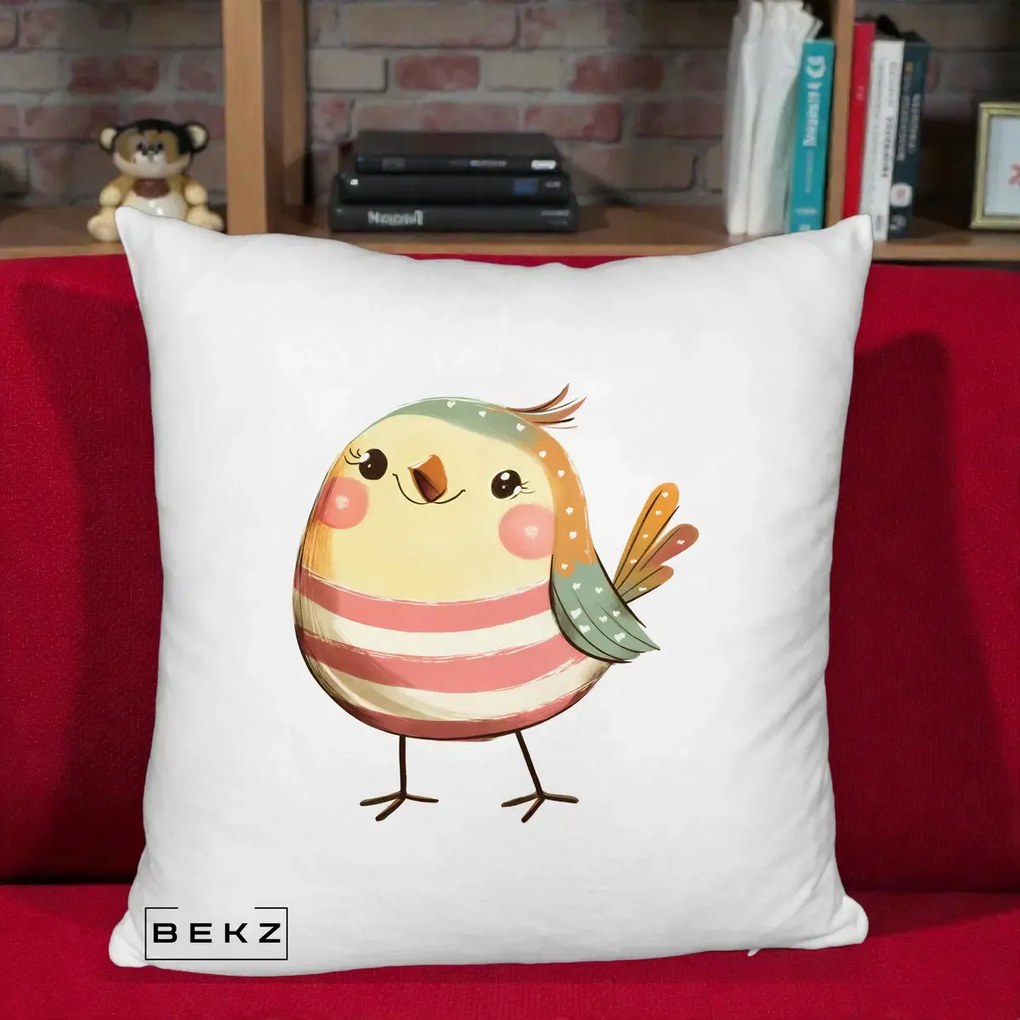 Perna Decorativa Pui Kawaii Pastel Dungat, 40x40 cm, Alb Pufos, Husa Detasabila, Perna Inclusa, BEKZ®