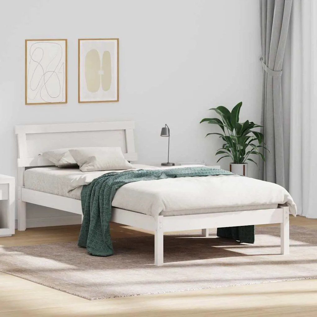 vidaXL Cadru de pat Alb 75 x 190 cm Lemn de brad