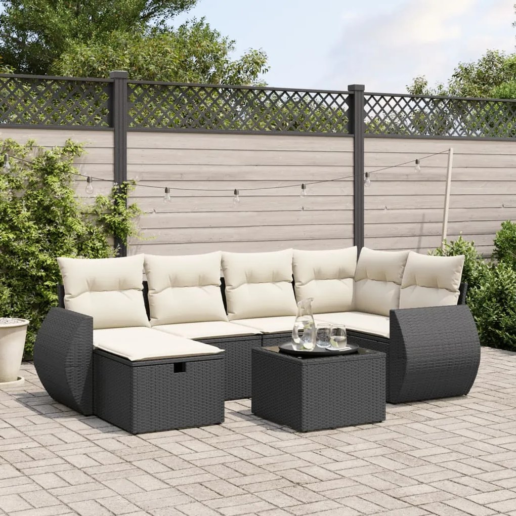 vidaXL Set canapele de grădină cu perne, 7 piese, negru, poliratan