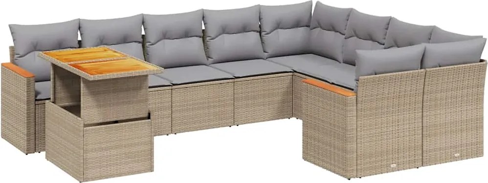 vidaXL Set canapele de grădină cu perne, 10 piese, bej, poliratan