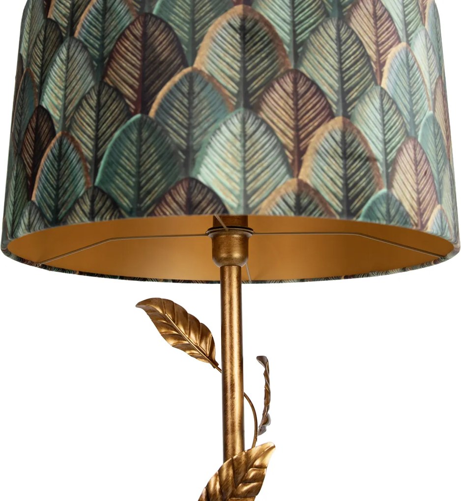Lampă de podea aurie cu abajur cu design de frunze și interior auriu 50cm - Linden