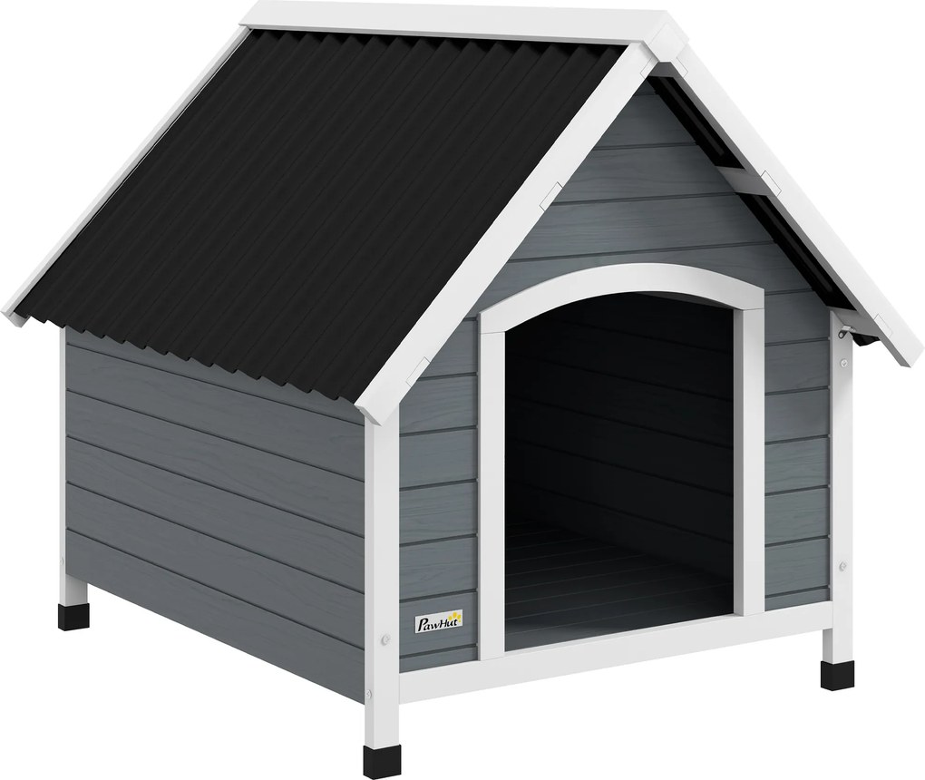 PawHut Cușcă pentru Câini, Casă din Lemn pentru Câini cu Podea Detașabilă, Adăpost pentru Animale de Companie cu Lemn Anticoroziv,  84x99x87 cm, Gri