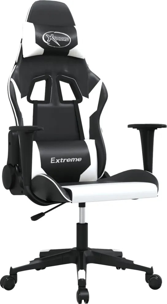 vidaXL Scaun de jocuri cu masaj, negru și alb, piele ecologică