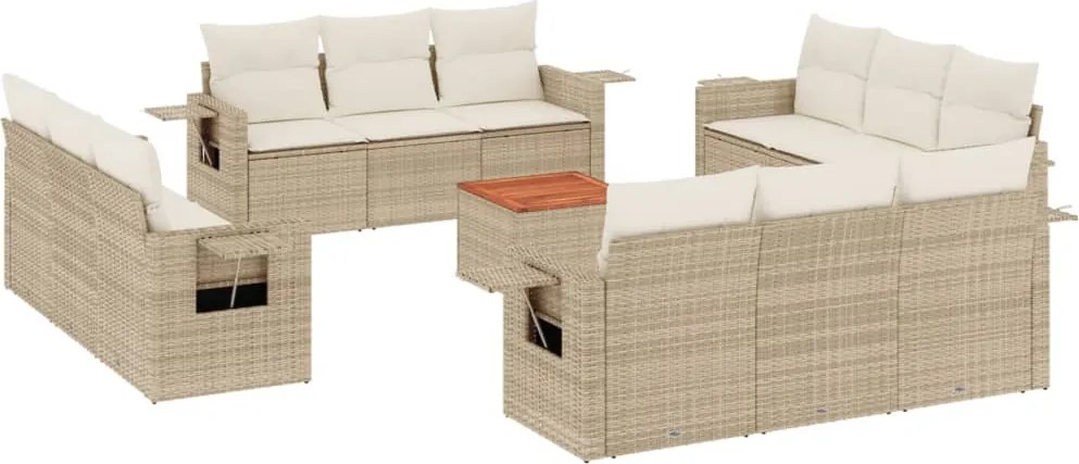 vidaXL Set canapele de grădină, 13 piese, cu perne, bej, poliratan