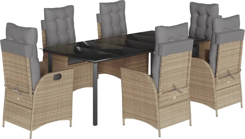 vidaXL Set de masă pentru grădină, 7 piese, cu perne, bej, poliratan