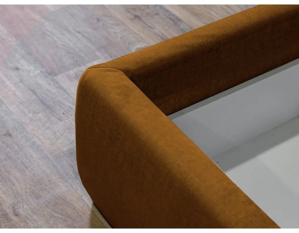 Pat matrimonial 160x200 cm galben ocru tapițat cu spațiu de depozitare cu somieră Jade – Bobochic Paris