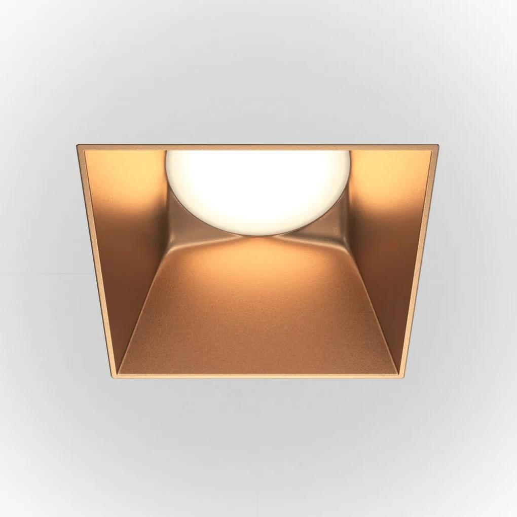Spot incastrabil design tehnic Share alb, auriu mat 7,5x7,5cm