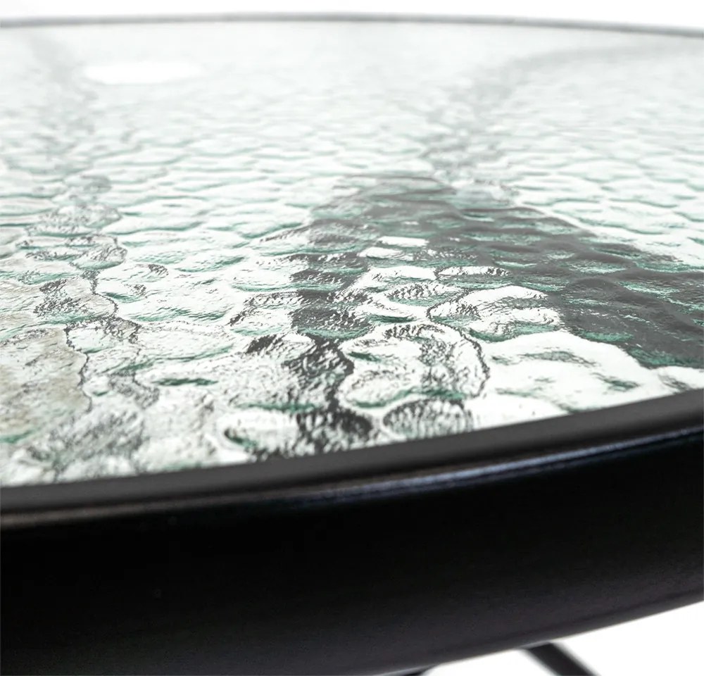 Masă de grădină Ordino cu cadru metalic și sticlă, neagră