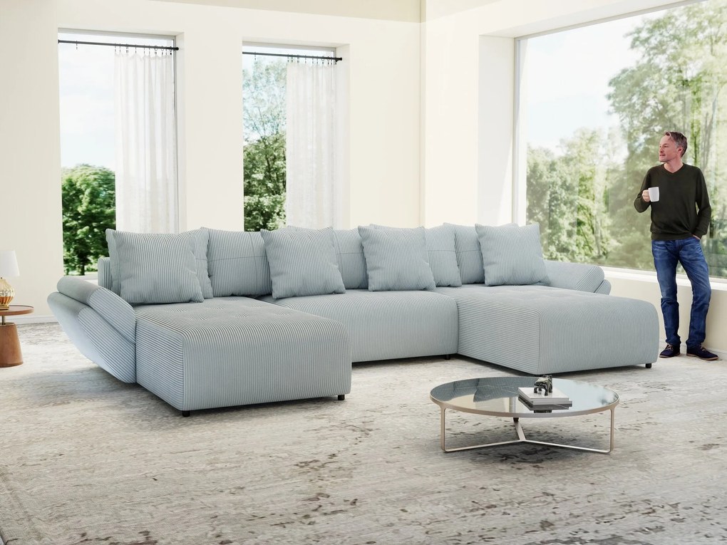 Colțar extensibil dumonde cu ladă de depozitare si sezut confortabil din spuma high-density, Berlin U Zoom GREY 380x180 cm