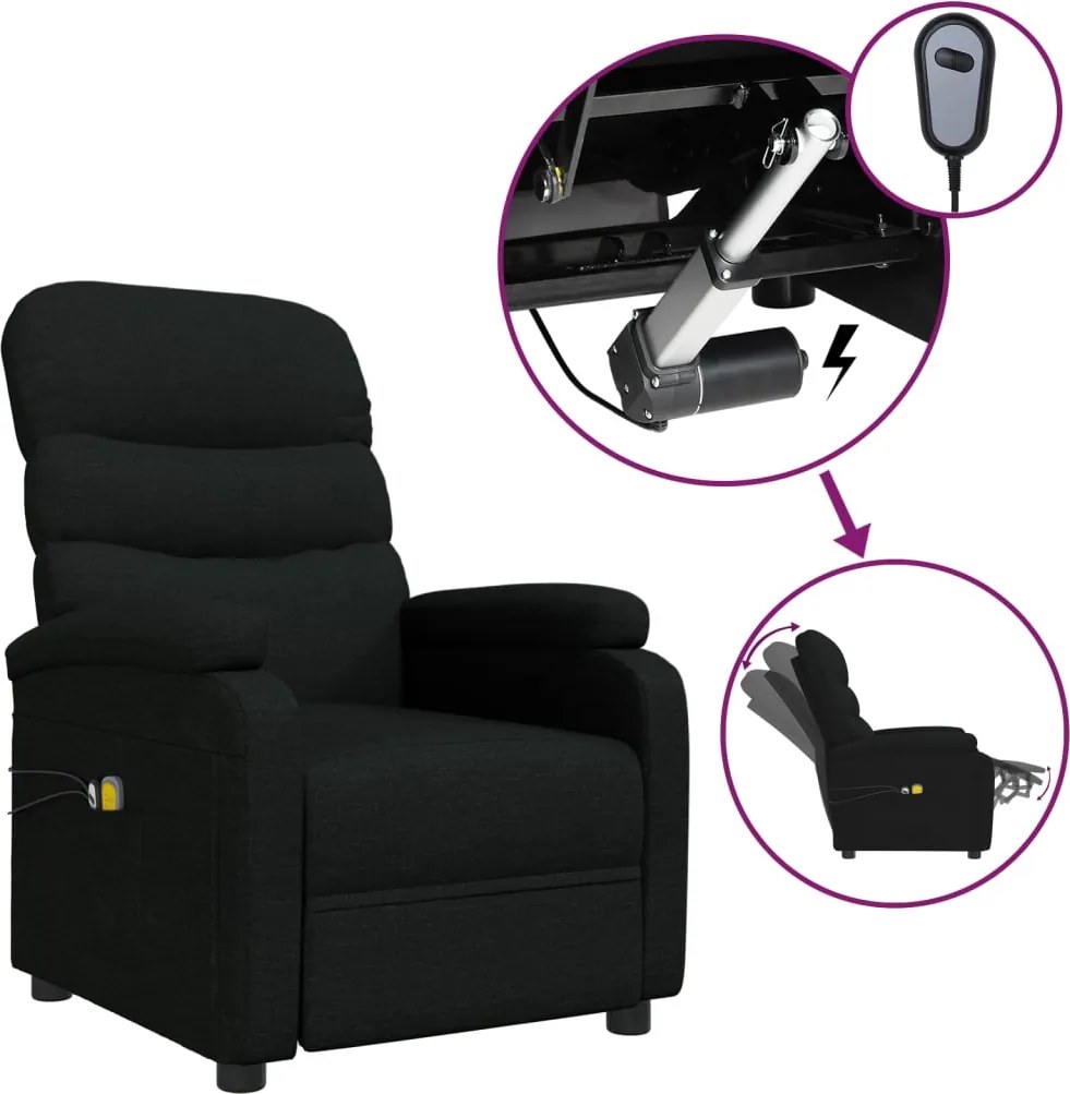 vidaXL Fotoliu de masaj electric rabatabil, negru, textil