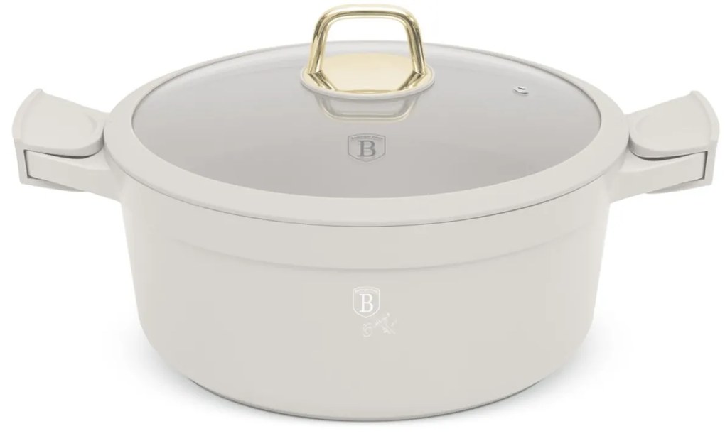 Oală cu capac 28 cm, 6.6L – Berlinger Haus Sahara Collection BH 7788, crem, cu mânere silicon, gătit sănătos, compatibilă inducție
