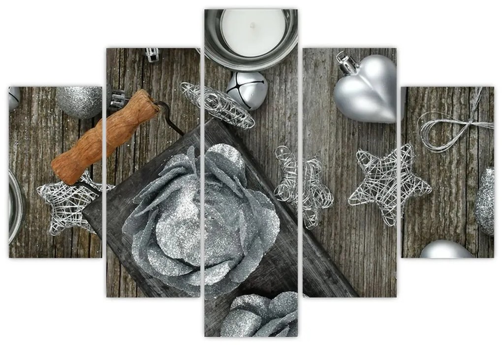 Tablou - decorațiuni argintii de Crăciun (150x105 cm)