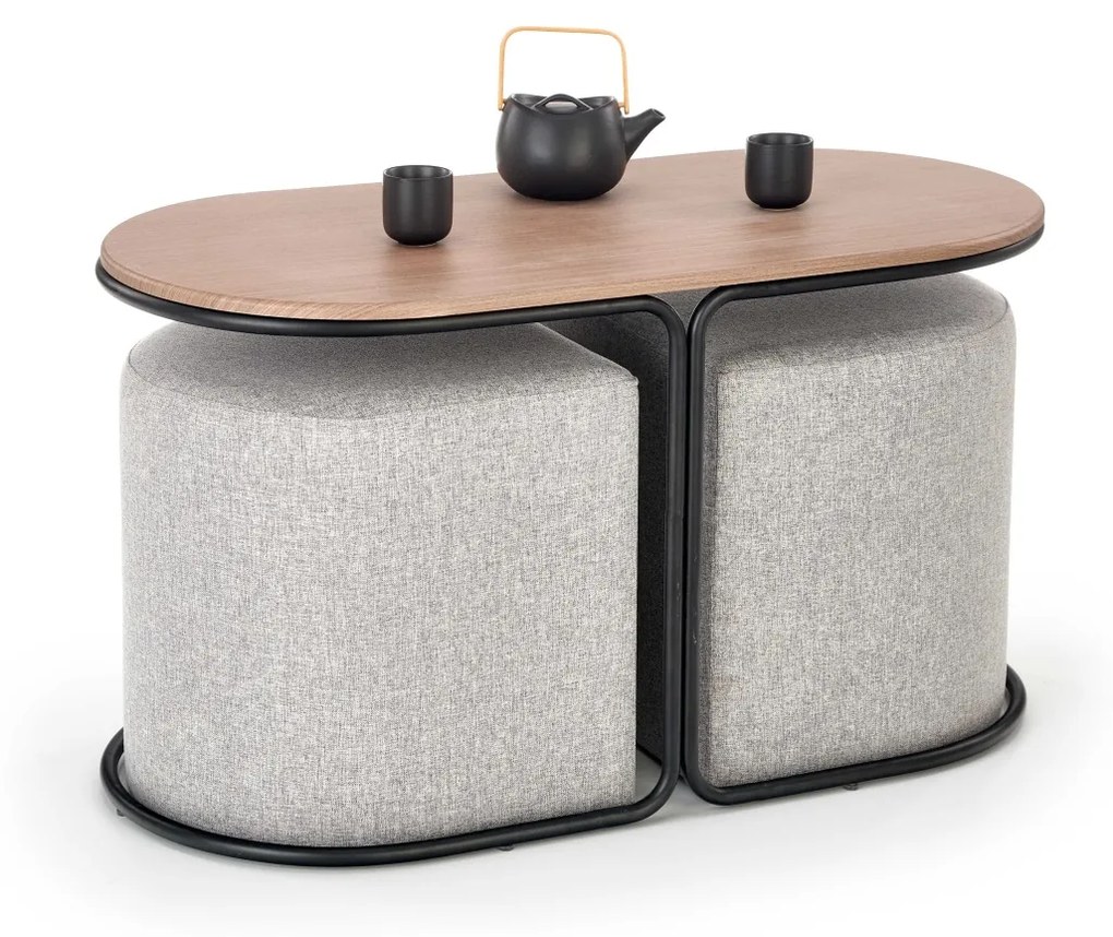 Set masuta cafea si 2 tabureti Pampa nuc/gri