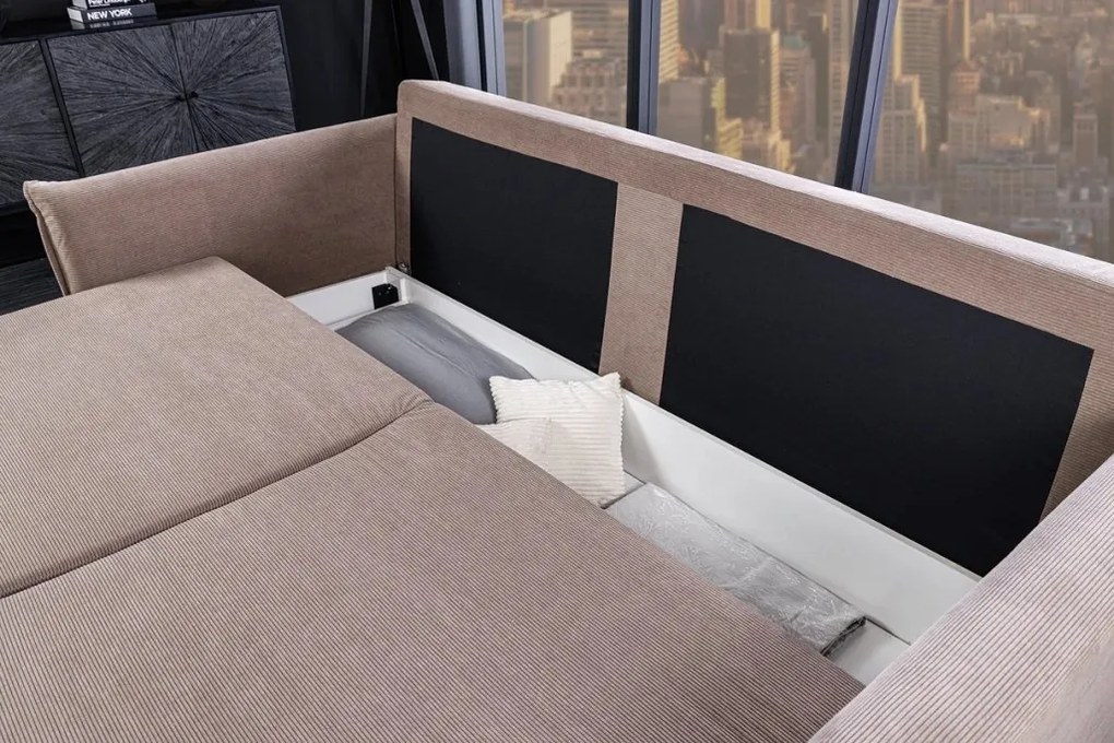 Canapea extensibila, Catifea Raiata, Taupe, APARTMENT 215cm A-44502 VC