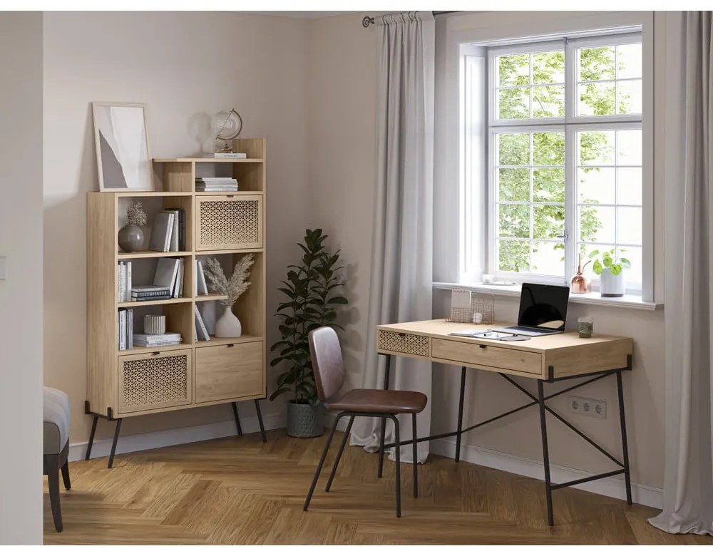 Bibliotecă în culoare naturală cu aspect de lemn de stejar 95x170 cm Ecrin – Marckeric