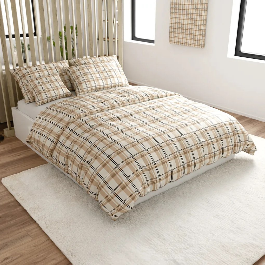 Lenjerie de pat din micropile PLAID crem Dimensiune lenjerie de pat: 2 buc 70 x 90 cm | 200 x 220 cm