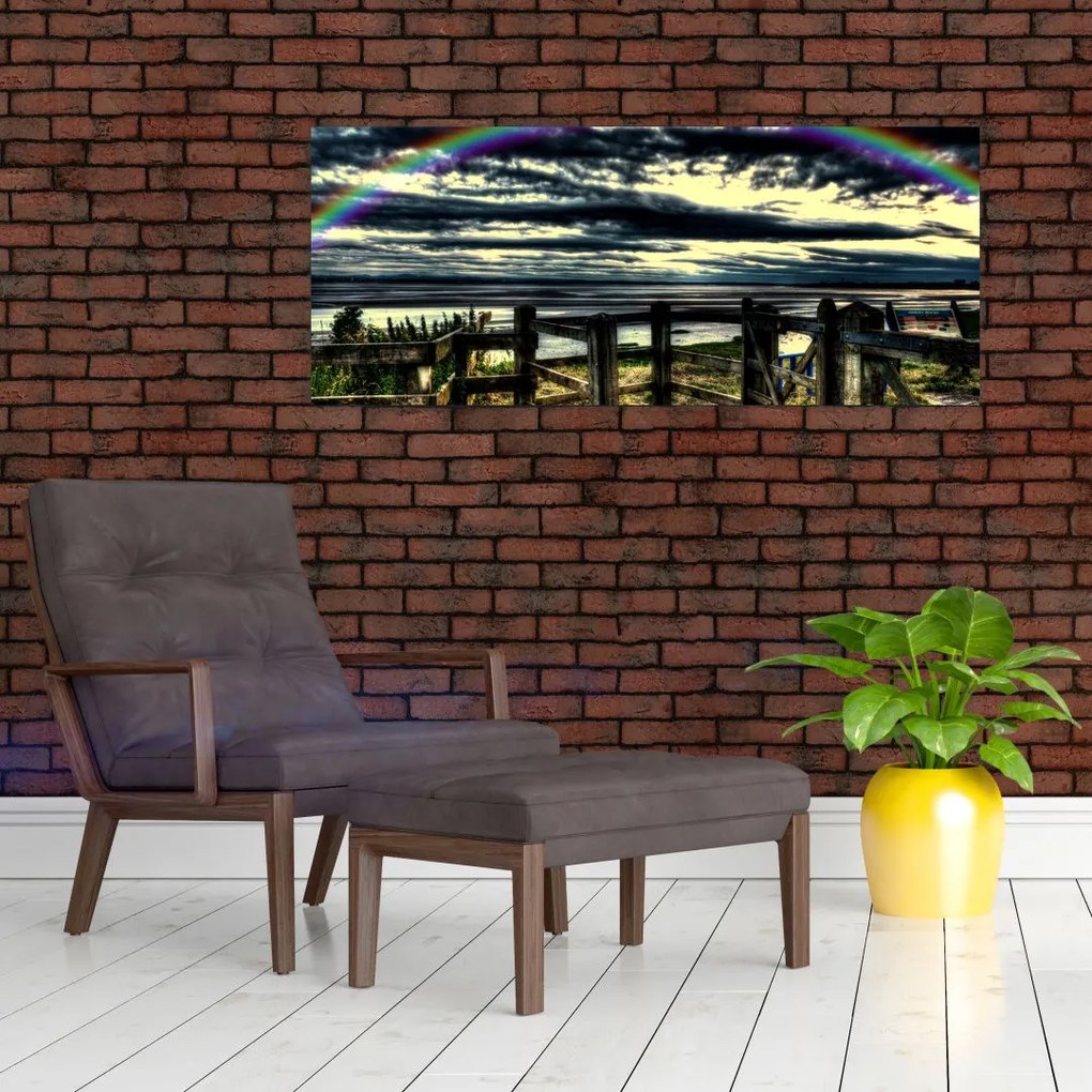 Tablou cu curcubeu deasupa mării (120x50 cm)