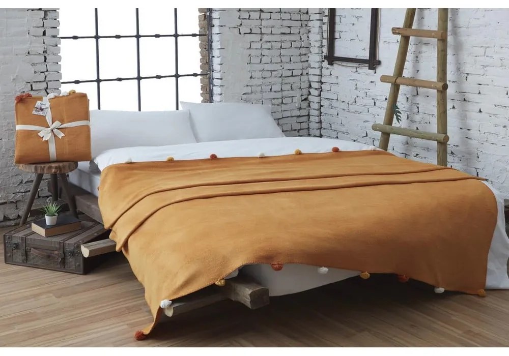 Cuvertură galben-muștar din polar, fleece 150x200 cm Pom Pom – Mijolnir