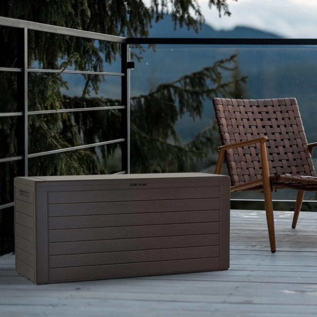Cutie de depozitare WOODEBOX, 280L, 120x46x57cm, maro închis Prosperplast