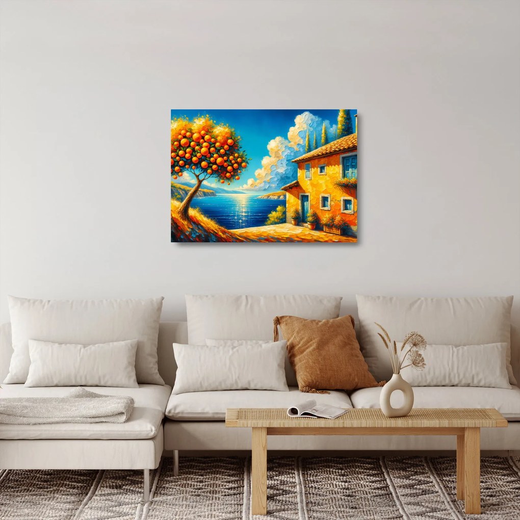Tablou pe sticlă - Casă cu portocale II. (70x50 cm)