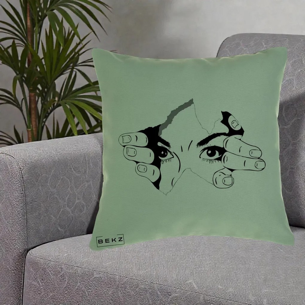 Perna Decorativa Ochi care Rup Suprafata, 40x40 cm, Verde, Husa Detasabila, Perna Inclusa, BEKZ®