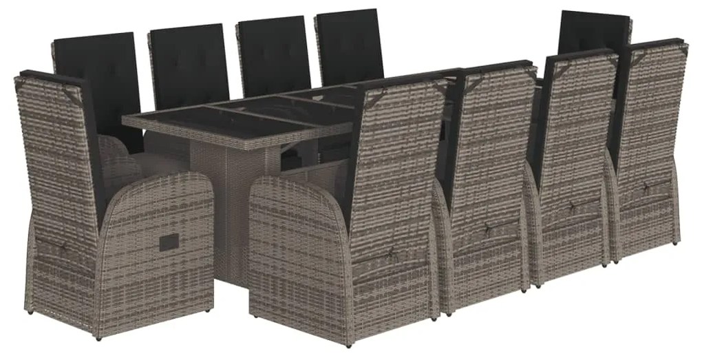 3277623 vidaXL Set mobilier de grădină cu perne, 11 piese, gri, poliratan