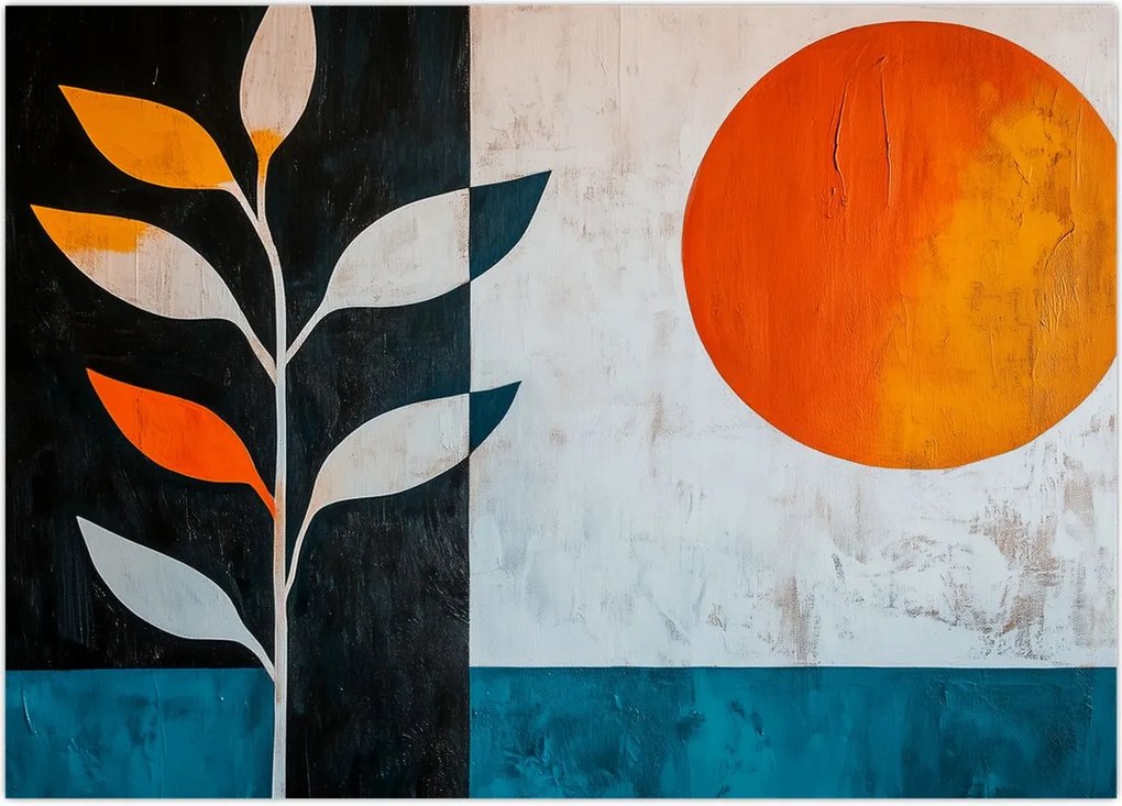 Tablou pe sticlă - Abstracție cu plantă și soare (70x50 cm)