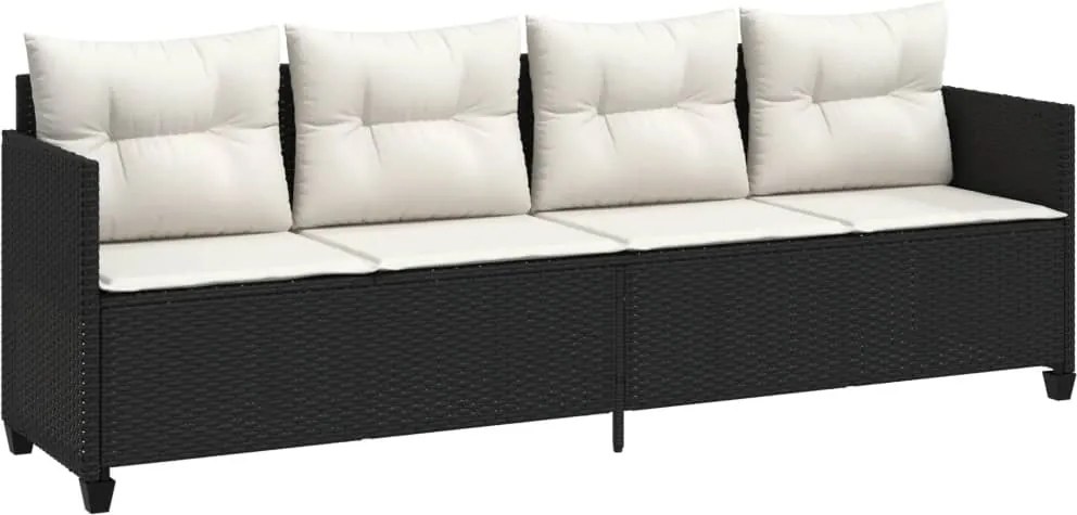 vidaXL Șezlong cu perne, negru, poliratan