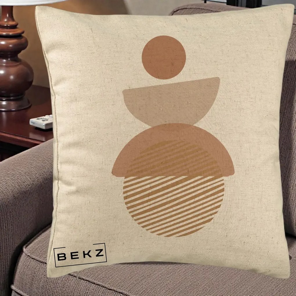 Perna Decorativa Geometric Boho Forme Terracotta, 40x40 cm, Bej, Husa Detasabila, Perna Inclusa, BEKZ®