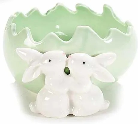 Ou Paste ceramica model Iepurasi verde 11 cm x 11 cm x 6 h