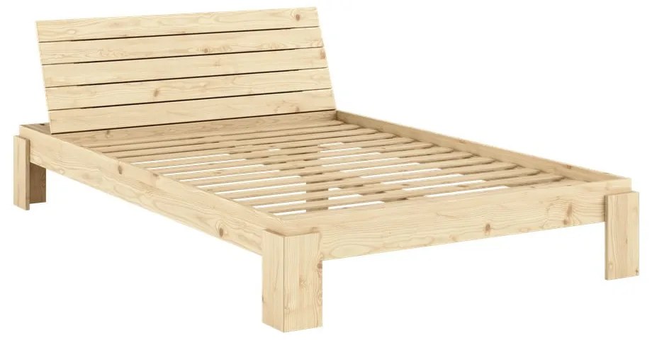 Pat matrimonial în culoare naturală din lemn de pin cu somieră 140x200 cm Layers – Karup Design