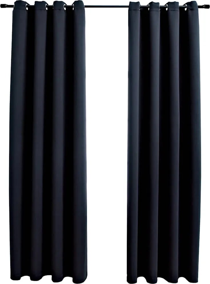 vidaXL Draperii opace cu inele metalice, 2 buc., negru, 140 x 175 cm