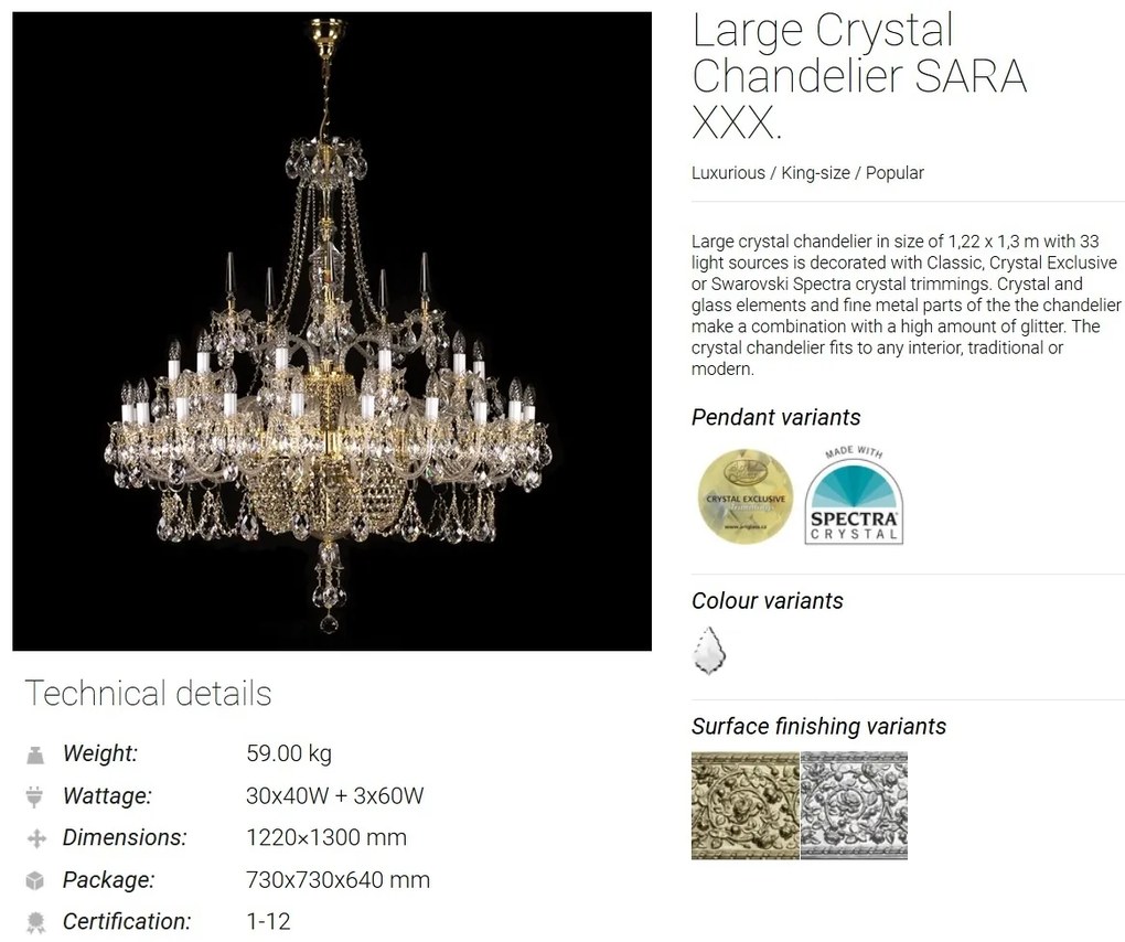Candelabru XXL cu 30 de brate Cristal Bohemia Exclusive SARA XXX. CE