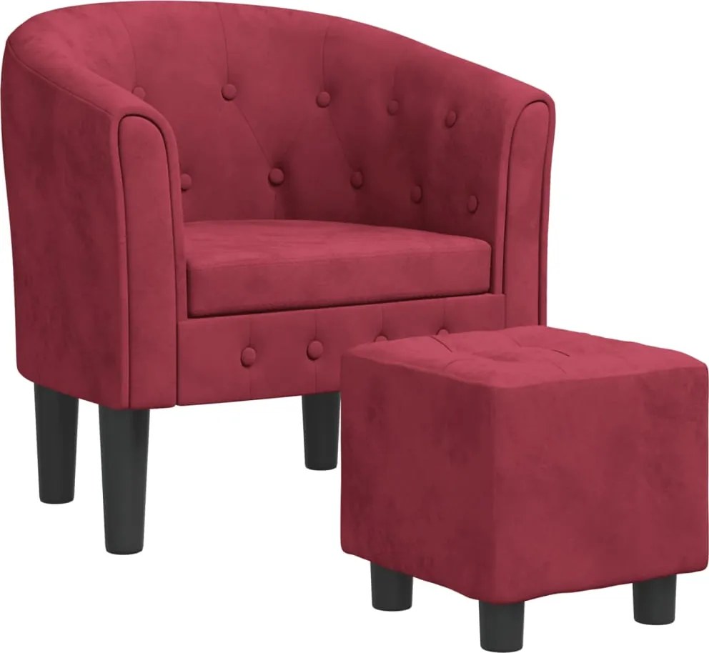 vidaXL Fotoliu tip cuvă cu taburet, roșu vin, catifea