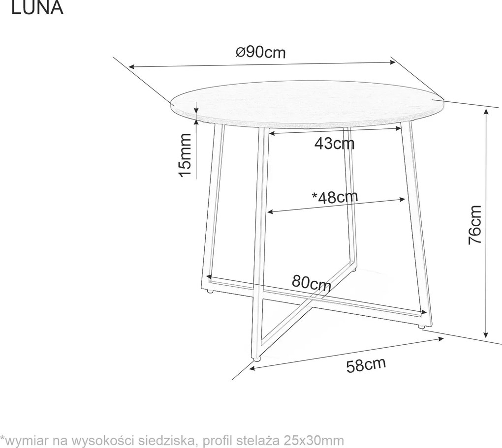 OFERTA Masa rotunda de dining cu blat decor stejar LUNA 90x90 II. calitate