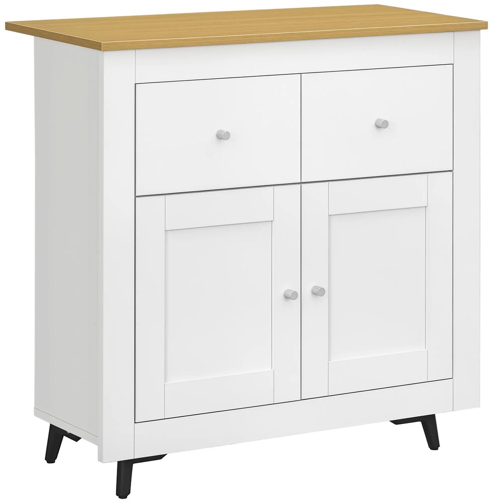 HOMCOM Mobilier de depozitare bufet cu dulap cu uși și 2 sertare, pentru living, sufragerie, dim. 78 x 35 x 80 cm, alb | Aosom Romania