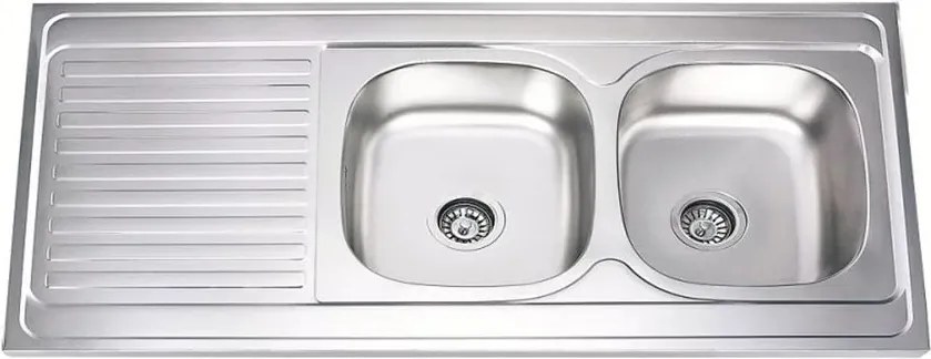 Chiuveta inox Inter Ceramic Alpaca cu doua cuve si picurator stanga finisaj inox lucios 120x60 cm