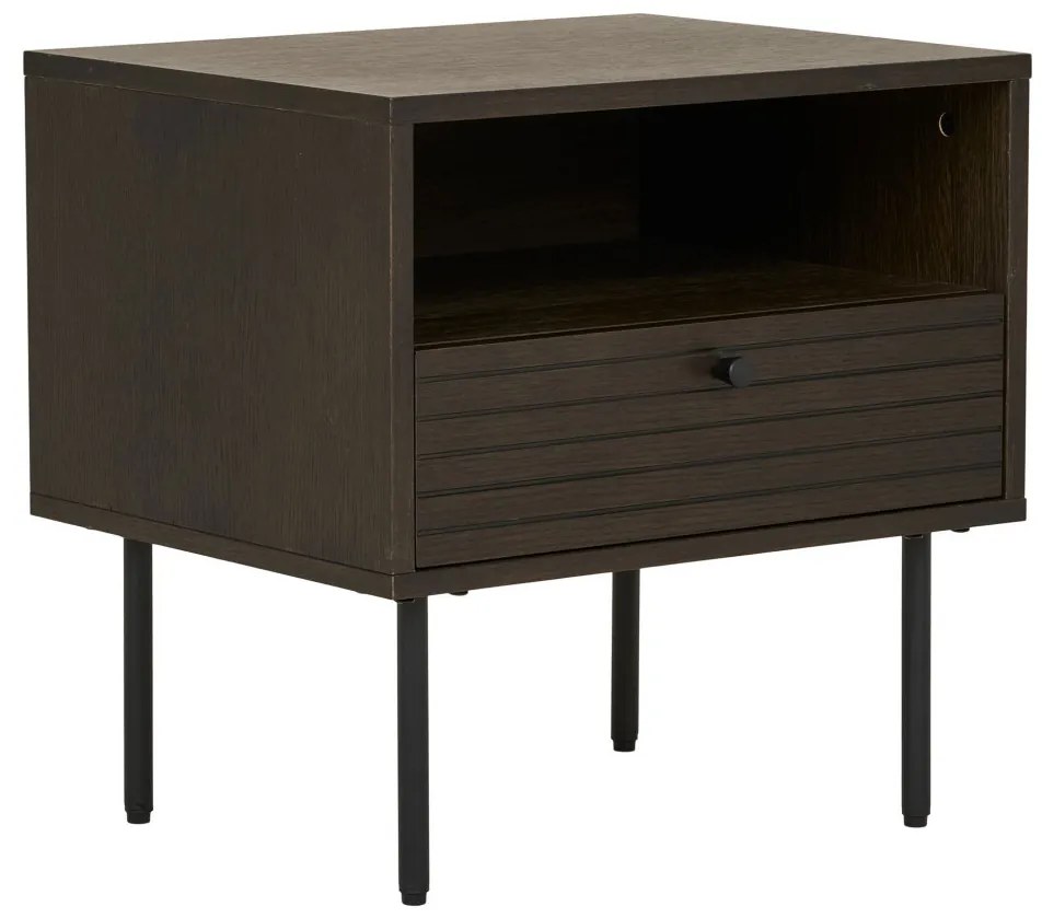 Kyoto noptieră, 1 sertar, furnir de stejar, fumuriu, picioare din metal negru 50x40x50 cm