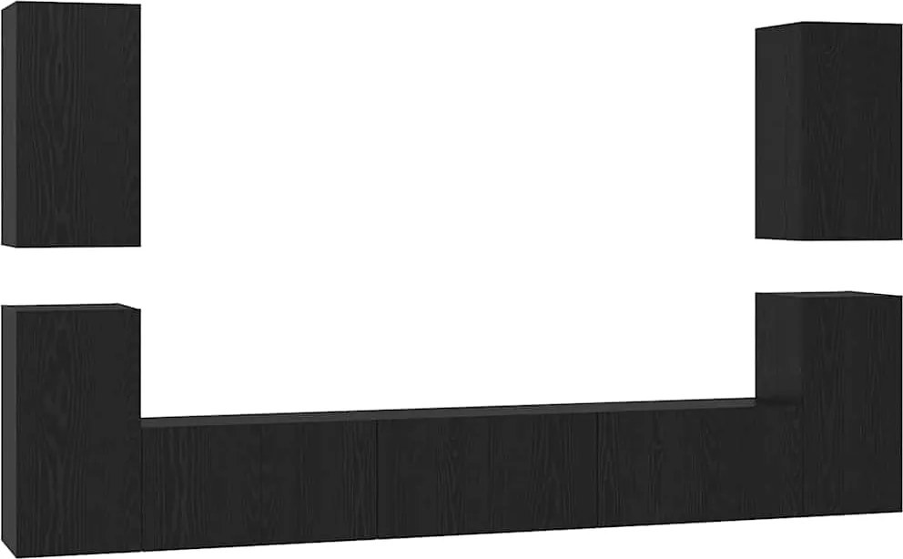 vidaXL Set comodă TV Pe perete Stejar Negru Lemn compozit