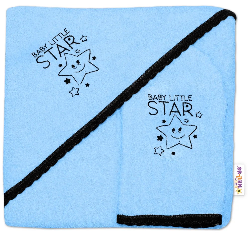 Prosop baie cu glugă copii + prosop Baby Little Star, Baby Nellys, mărimea 80 x 80 cm - albastru 80 x 80