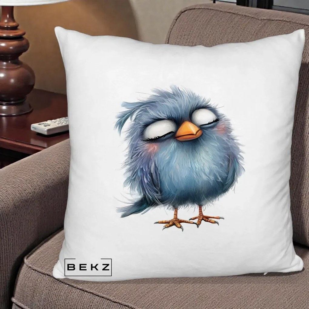 Perna Decorativa Pui Pufos Albastru Adormit, 40x40 cm, Alb Pufos, Husa Detasabila, Perna Inclusa, BEKZ®