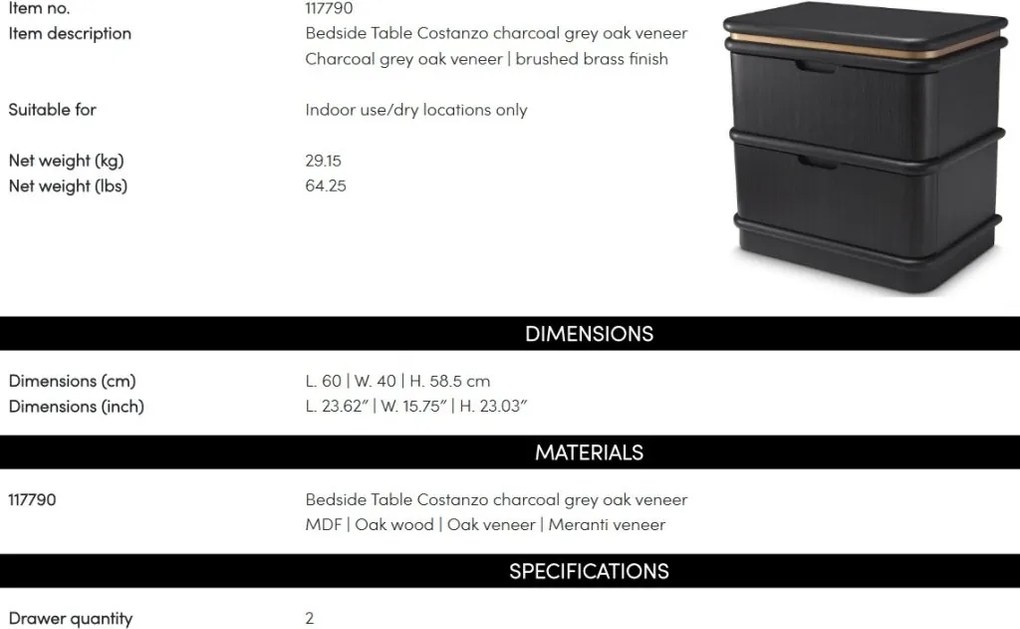 Noptiera, Masuta laterala design LUX Costanzo